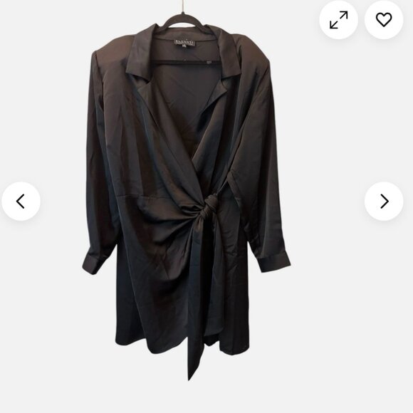 Eloquii Women's Plus 28 Black Satin Mini Wrap Dress Sexy Evening Classic - Picture 2 of 4